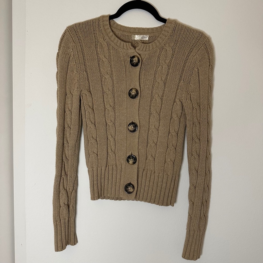 Y2K Vintage Old Navy Cable Knit Tan Cardigan Classic Preppy 100% Cotton Size S